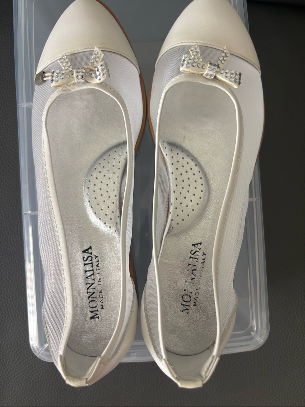 Monnalisa White Girls' Crystal Bow Ballet Flats